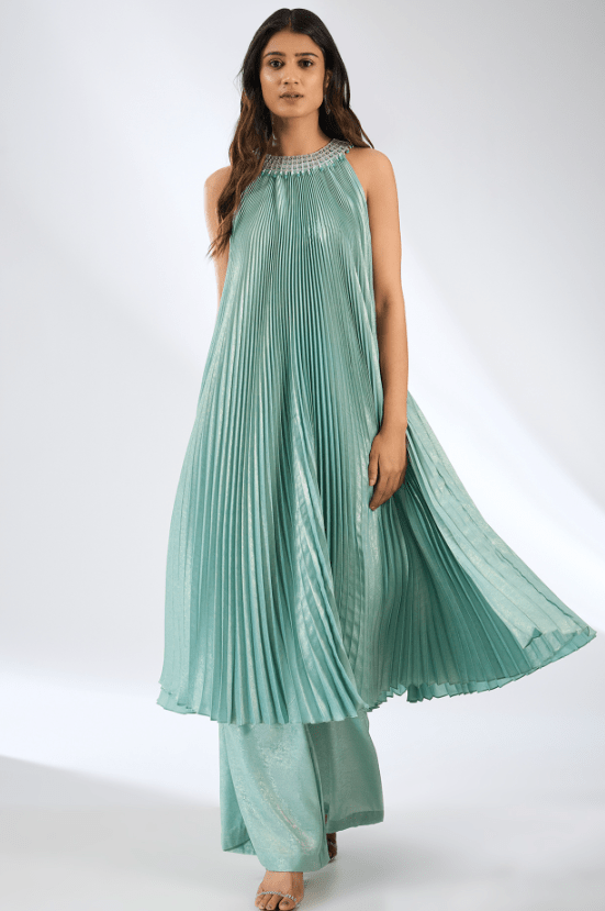 Green Foil Crepe Hand Embroidered Tunic Set