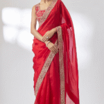 Red Organza Silk Mirror Work Saree Set