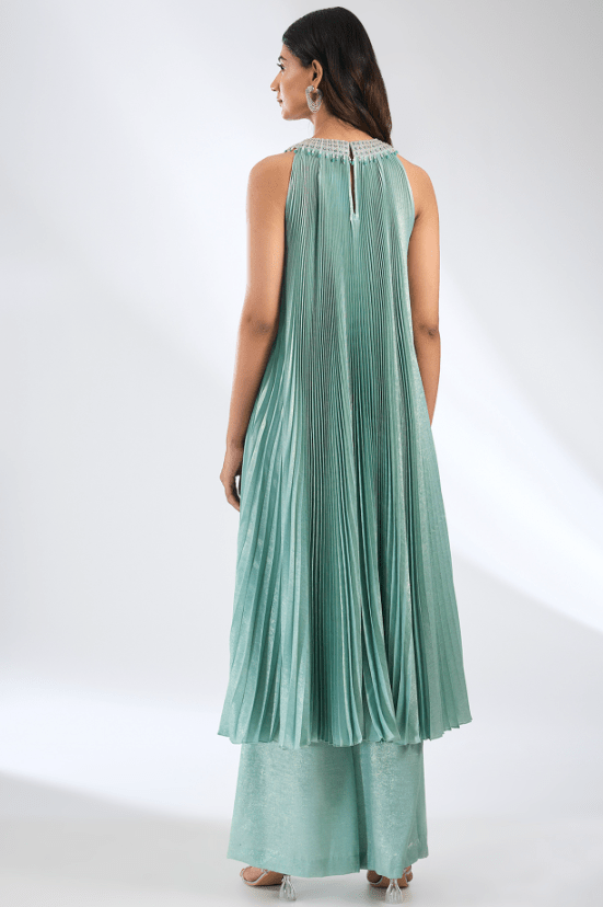 Green Foil Crepe Hand Embroidered Tunic Set - Image 2