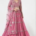 Pink Georgette Tiered Lehenga Set