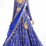 Royal Blue Georgette Mirror Embellished Lehenga Set