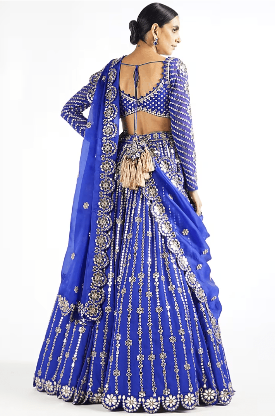 Royal Blue Georgette Mirror Embellished Lehenga Set - Image 2