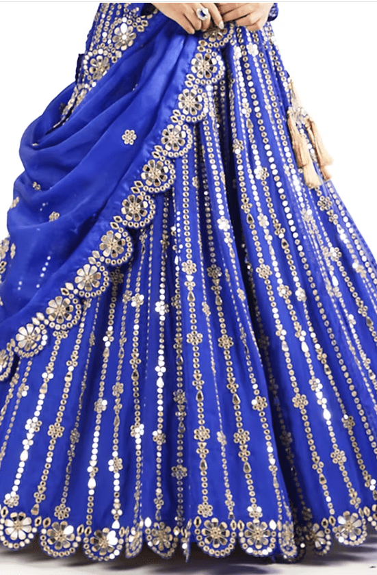 Royal Blue Georgette Mirror Embellished Lehenga Set - Image 4