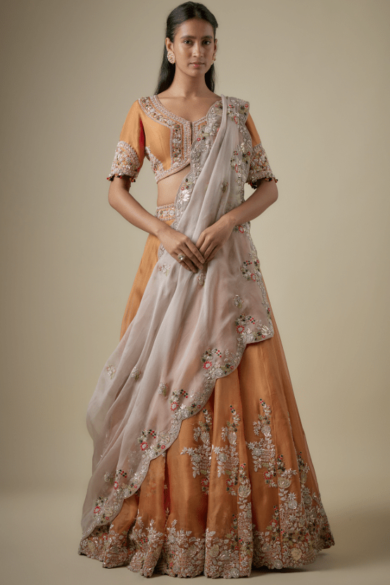 Rust Organza Maal Work Lehenga Set