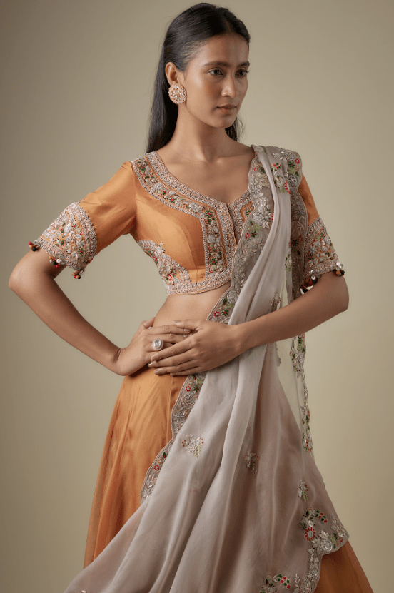 Rust Organza Maal Work Lehenga Set - Image 4