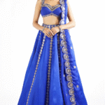 Royal Blue Satin Organza Mirror Embroidered Lehenga Set