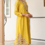 Yellow Silk Chanderi 3D Floral Embroidered Kurta Set