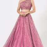 Pink Net Lehenga Set With Crop Top