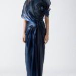 Cosmos Blue Crocodile Organza Draped Corded Gown