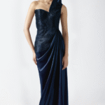 Cosmos Blue Viscose Chiffon Structured Corded Gown