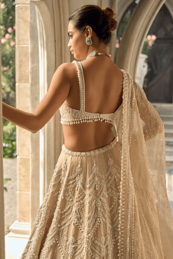 Nude Tissue Silk Sequins Embroidered Lehenga Set - Image 2
