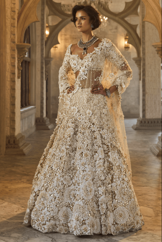 Ivory Net Crystal Lehenga Set