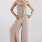 Champagne Organza Flared Pant Set