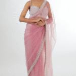 Onion Pink Net Sequins Embroidered Saree Set