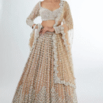 Beige Georgette Pearl Embroidered Lehenga Set