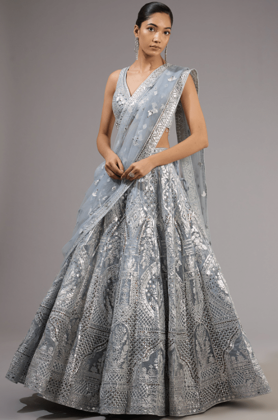 Grey Organza Lehenga Set