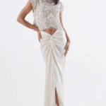 Ivory Satin Draped Skirt Set