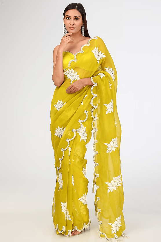 Moss Green Organza Hand Embroidered Saree Set