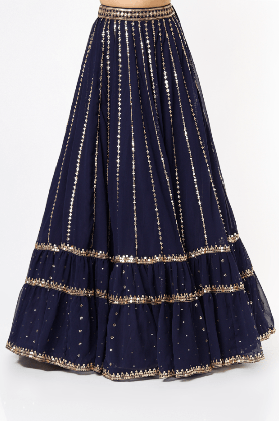 Navy Blue Georgette Tiered Lehenga Set - Image 3