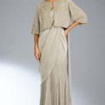 Silver Shimmer Chiffon Draped Saree Set