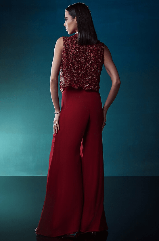 Red Organa Hand Embroidered Short Jacket Set - Image 2
