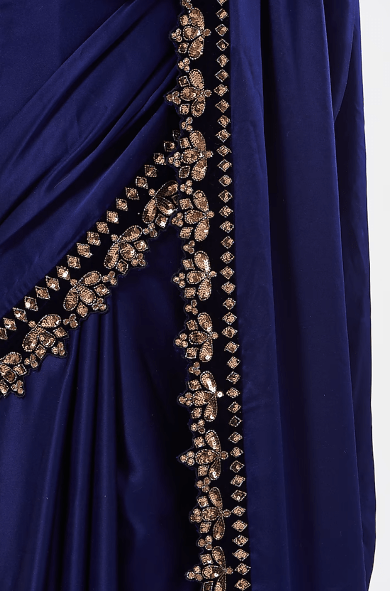 Navy Blue Embroidered Saree Set - Image 4