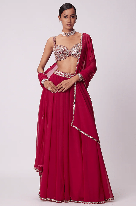 Crimson Red Georgette Lehenga Pants Set