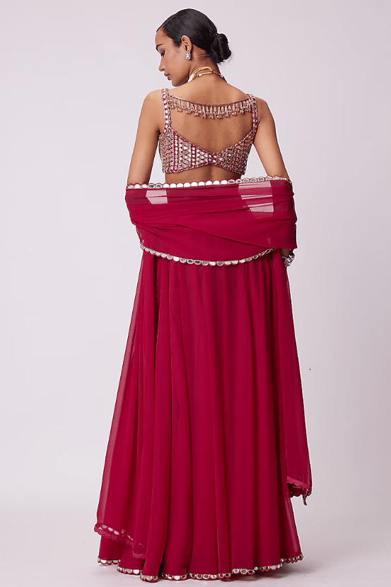 Crimson Red Georgette Lehenga Pants Set - Image 2