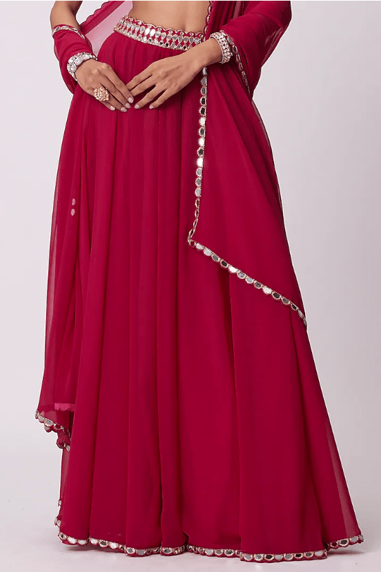 Crimson Red Georgette Lehenga Pants Set - Image 3