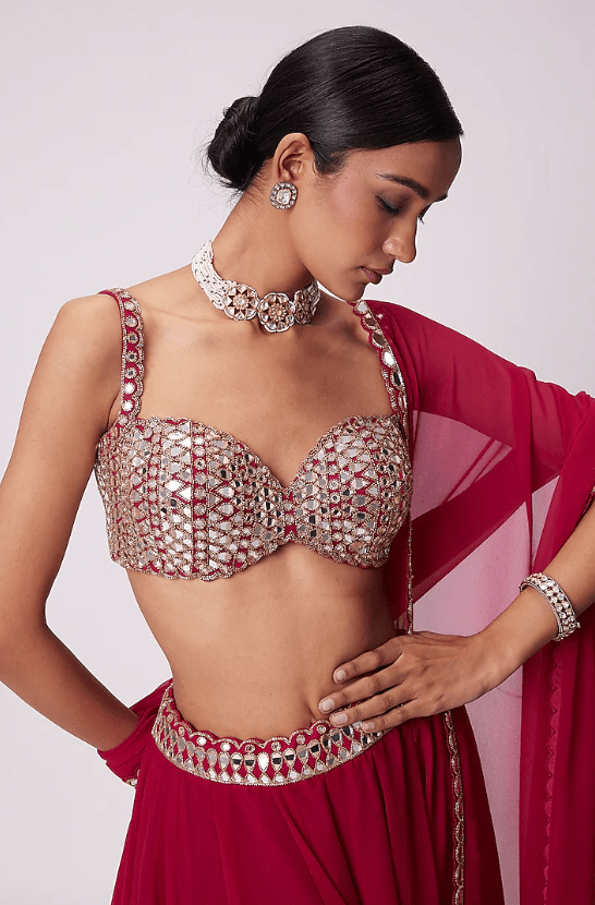 Crimson Red Georgette Lehenga Pants Set - Image 4