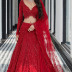 Red Net Sequins Embroidered Lehenga Set