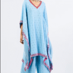 Ice Blue Georgette Embroidered Kaftan Set