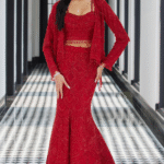 Red Net Embroidered Jacket Lehenga Set