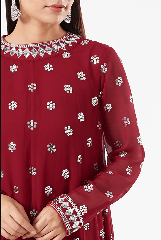 Crimson Red Embroidered Kurta Set - Image 4