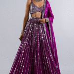 Purple Georgette Mirror Embellished Lehenga Set