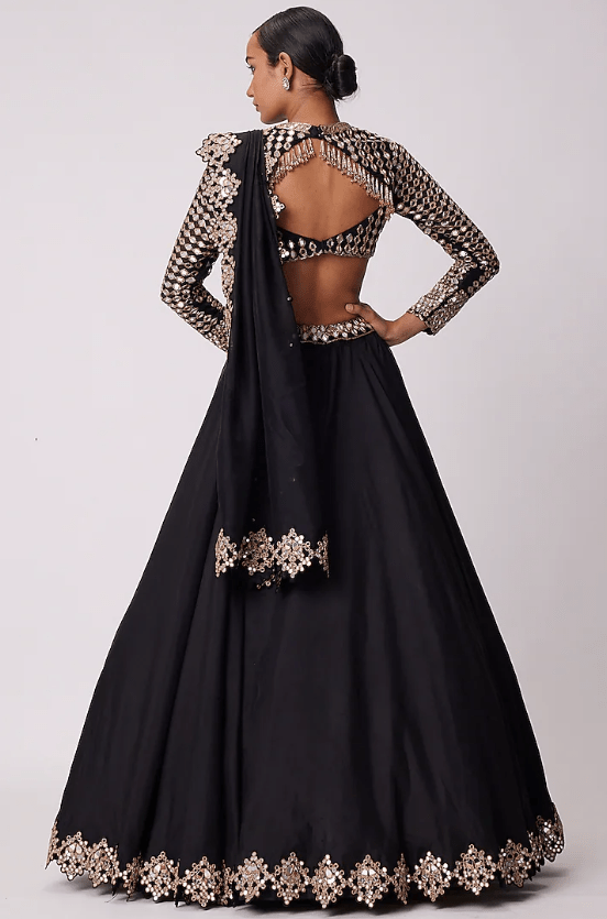 Black Organza Mirror Embroidered Lehenga Set - Image 2
