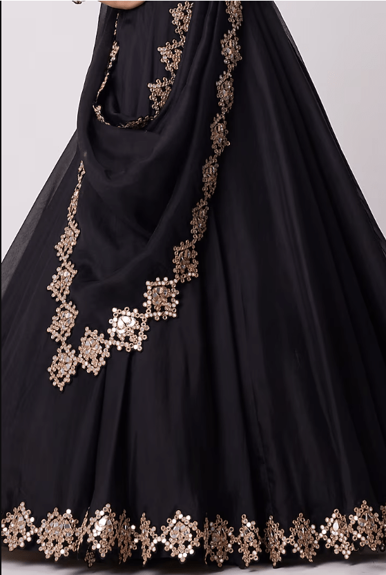 Black Organza Mirror Embroidered Lehenga Set - Image 3