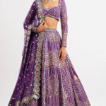 Purple Georgette Zari Embroidered Lehenga Set