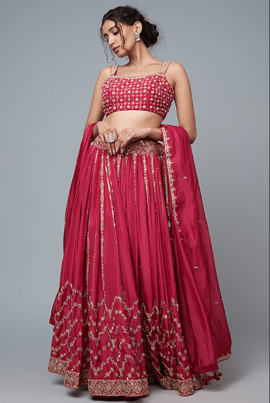 Rani Pink Organza Embroidered Lehenga Set