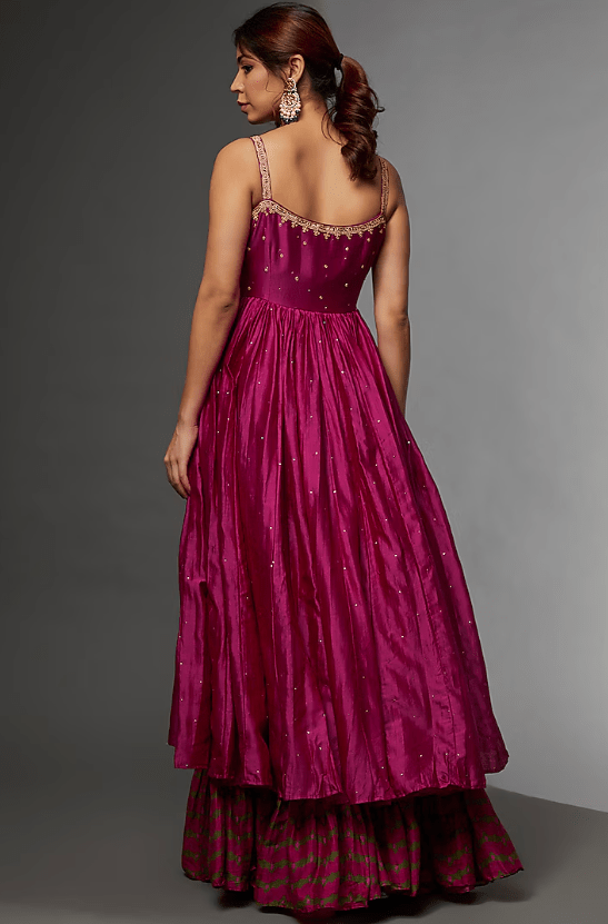 Rani Pink Chanderi Silk Embroidered Anarkali Set - Image 2