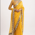 Yellow Hand Embroidered Saree Set