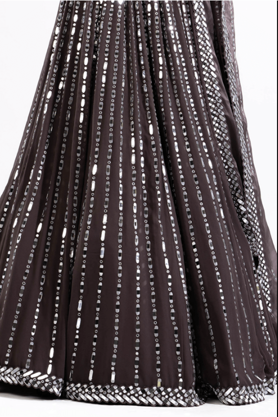 Charcoal Grey Georgette Mirror Embellished Lehenga Set - Image 3