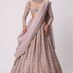 Ash Pink Organza Mirror Embroidered Lehenga Set