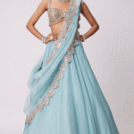 Powder Blue Organza Mirror Hand Embroidered Lehenga Set