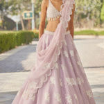 Powder Lilac Organza Hand Embroidered Lehenga Set