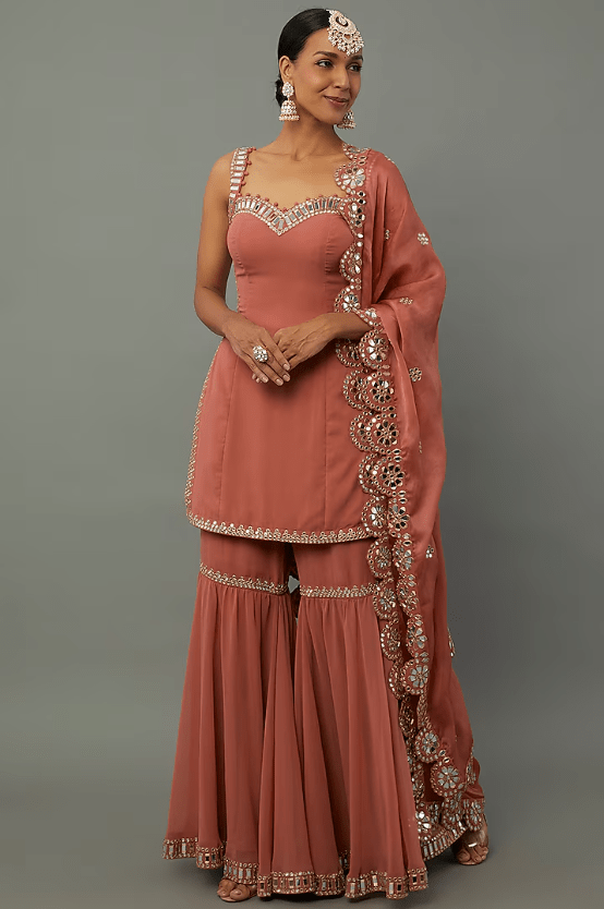 Peach Georgette Sharara Set