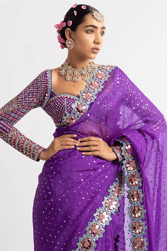 Purple Sequins Saree Set - Image 2