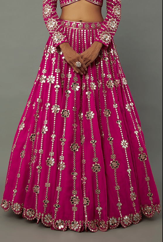 Fuchsia Georgette Mirror Embellished Lehenga Set - Image 3