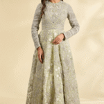 Mint Shantoon & Net Floral Embroidered Anarkali
