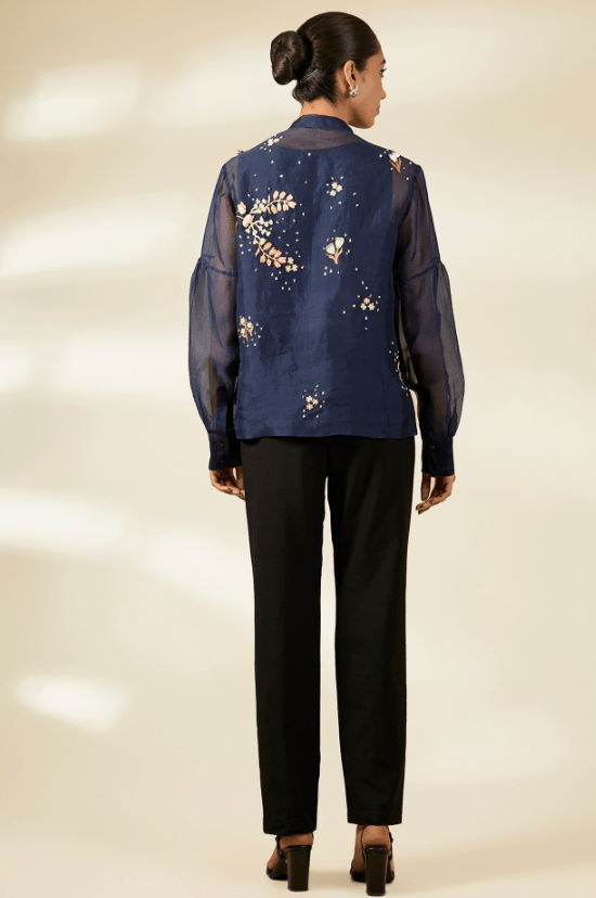 Blue Organza Applique Work Tunic - Image 3